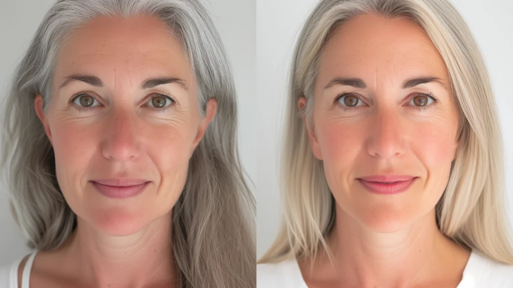 Side-by-side comparison of skin before and after IPL treatment.