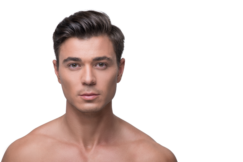 A man with smooth, hair-free skin after a laser hair removal treatment.